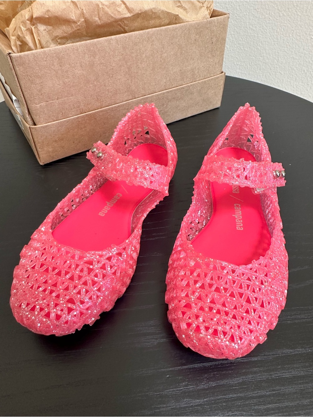 NWT Mini Melissa Campana Pink Glitter Mary Jane Jelly Flats Girls Size 11